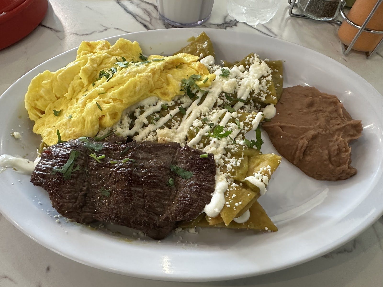 Breakfast plate with steak and eggs